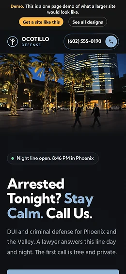 DUI and Criminal Defense website design on a phone