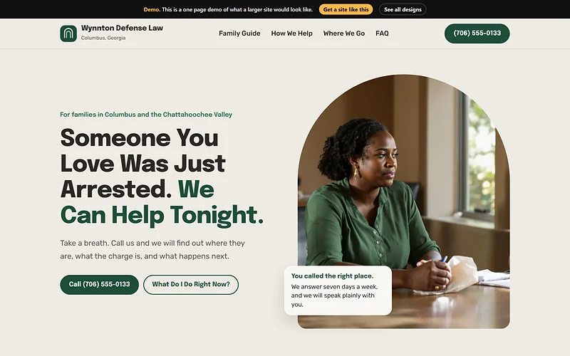 Criminal Defense website design, Warm Standing style, desktop view