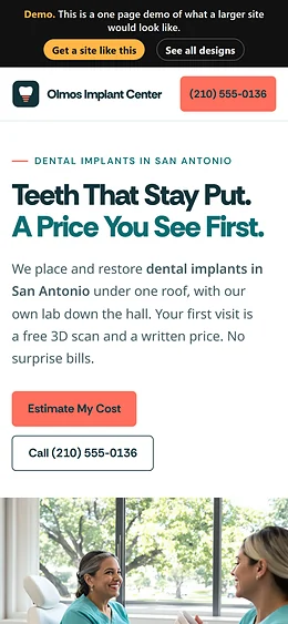 Dental Implants website design on a phone