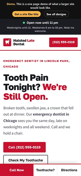 Emergency Dentist website design on a phone
