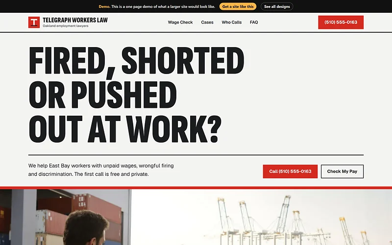 Employment Law website design, Red Line Editorial style, desktop view