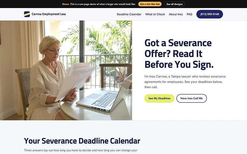 Employment Law website design, Highlighter Calendar style, desktop view
