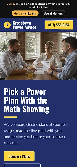 Energy Choice Advisor website design on a phone