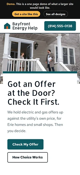 Energy Choice Advisor website design on a phone