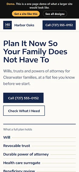 Estate Planning website design on a phone