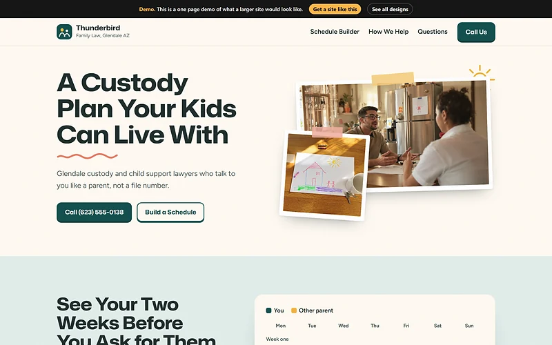 Child Custody and Support website design, Fridge Door style, desktop view