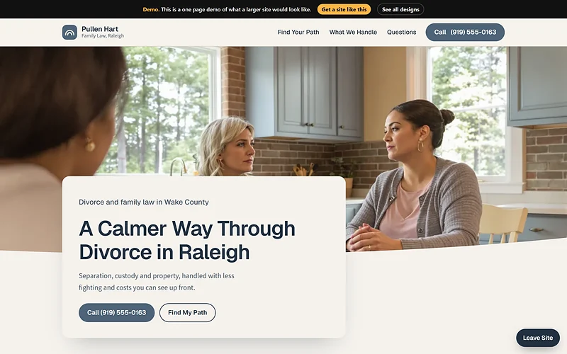 Family Law website design, Sand and Slate style, desktop view