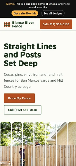 Fencing website design on a phone