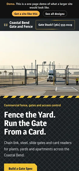 Commercial Fencing and Access Control website design on a phone
