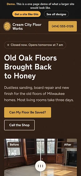 Flooring website design on a phone