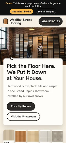 Flooring website design on a phone