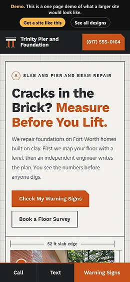 Foundation Repair website design on a phone