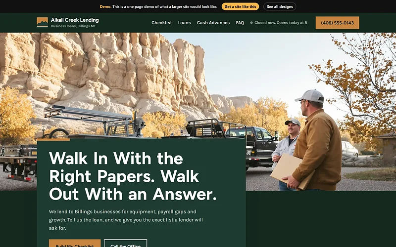 Business Loans / Merchant Cash Advance website design, Sandstone Slab style, desktop view