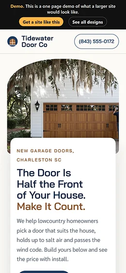 Garage Doors website design on a phone