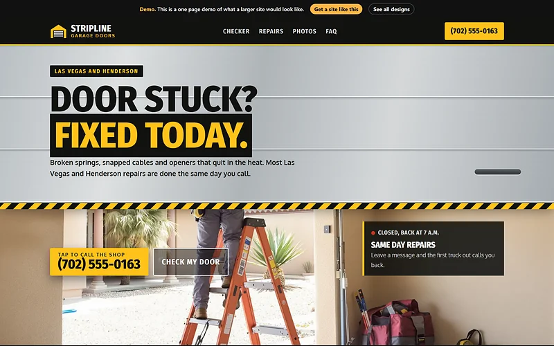 Garage Door Repair website design, Steel Door Service style, desktop view