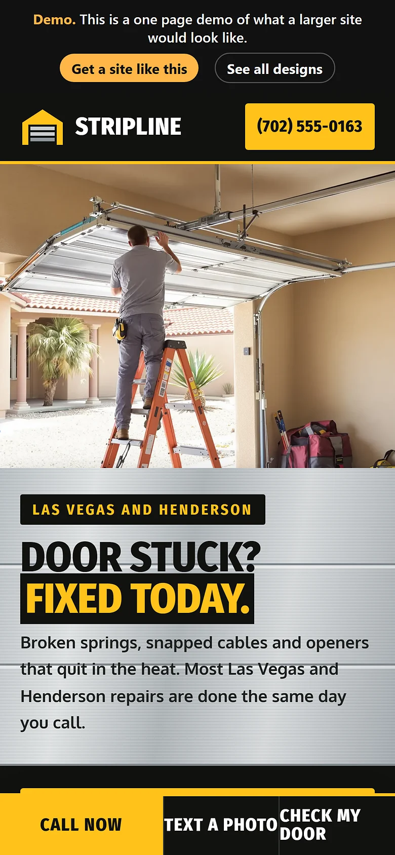 Garage Door Repair website design on a phone