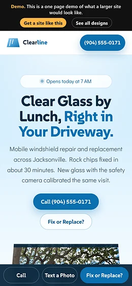 Auto Glass website design on a phone
