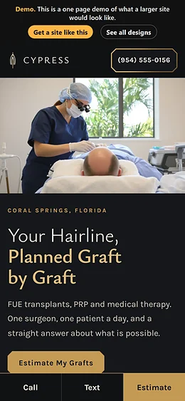 Hair Restoration website design on a phone