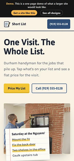 Handyman website design on a phone