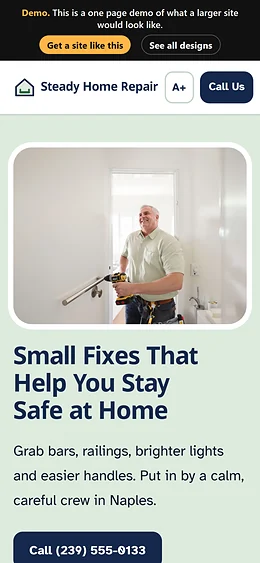 Handyman website design on a phone