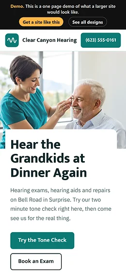 Hearing Aids website design on a phone