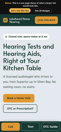 Hearing Aids website design on a phone