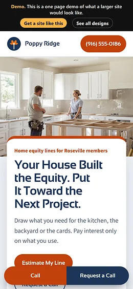 HELOC / Home Equity website design on a phone