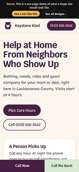 Home Health Care website design on a phone