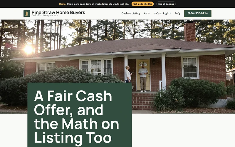 We Buy Houses / Cash Home Offers website design, Porch Ledger style, desktop view