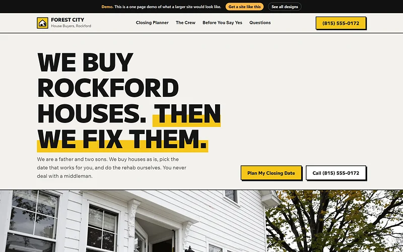 We Buy Houses / Cash Home Offers website design, Job Board style, desktop view