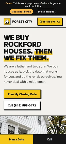 We Buy Houses / Cash Home Offers website design on a phone