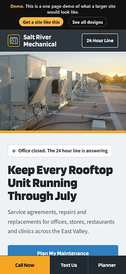 Commercial HVAC website design on a phone