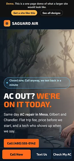HVAC website design on a phone