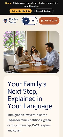 Immigration website design on a phone