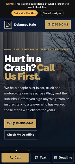 Personal Injury Law website design on a phone