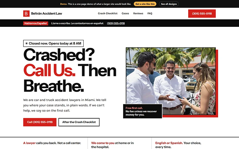 Car Accident Law website design, Plain Talk style, desktop view