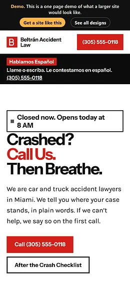 Car Accident Law website design on a phone