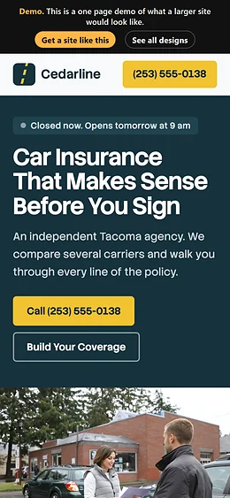 Auto Insurance website design on a phone