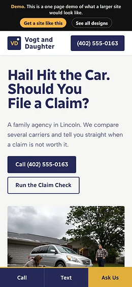 Auto Insurance website design on a phone