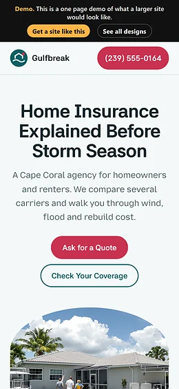 Home Insurance website design on a phone