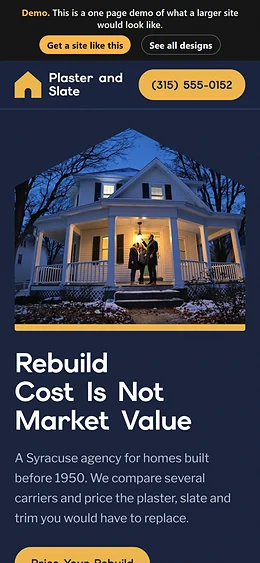 Home Insurance website design on a phone