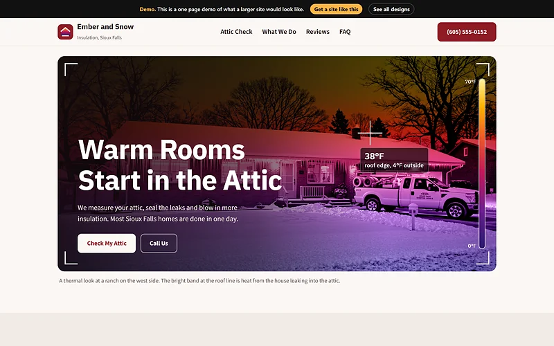 Insulation website design, Thermal Camera Red style, desktop view