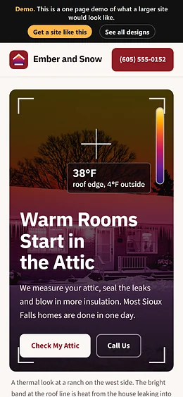 Insulation website design on a phone