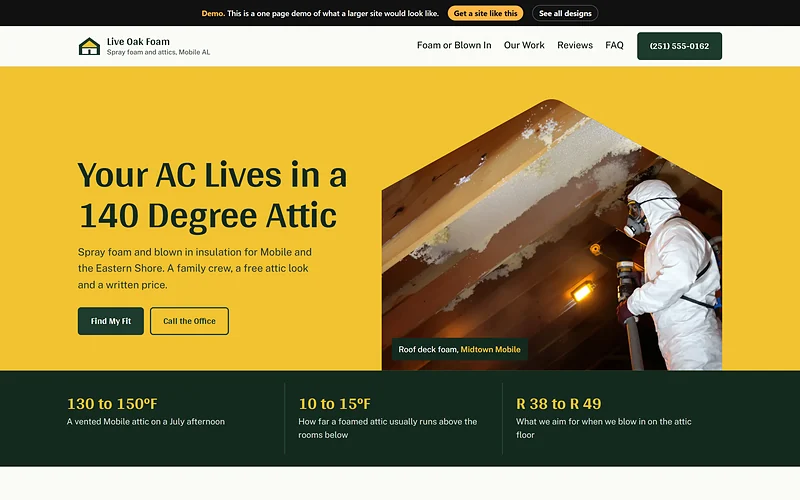 Insulation website design, Gable Frame Yellow style, desktop view