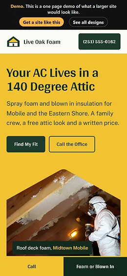 Insulation website design on a phone