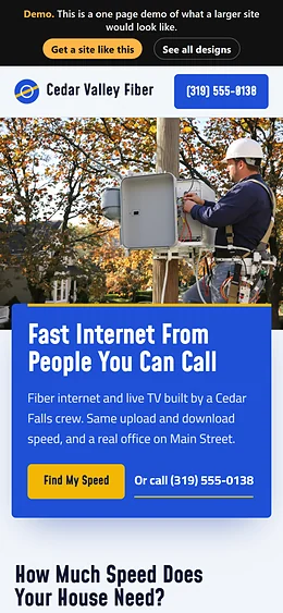 Internet and TV Provider website design on a phone