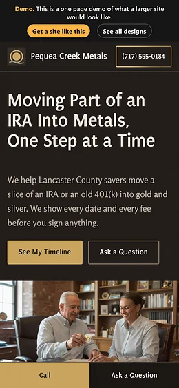 Precious Metals / Gold IRA website design on a phone