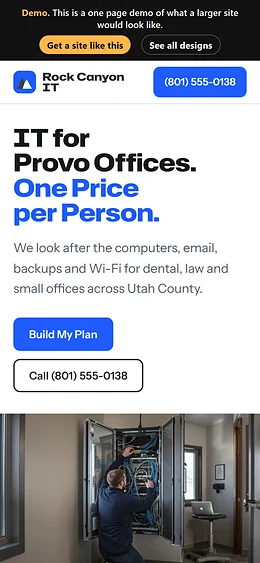 Managed IT Services website design on a phone
