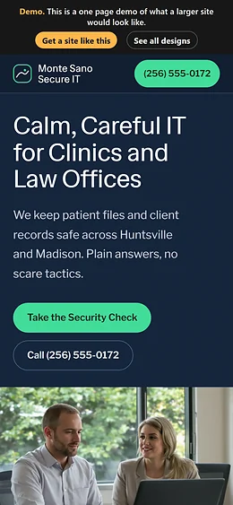 Cybersecurity IT website design on a phone