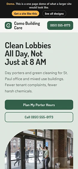 Commercial Cleaning website design on a phone